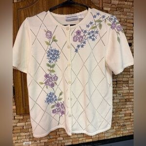 Vintage Y2K Alfred Dunner beaded floral cardigan size MP